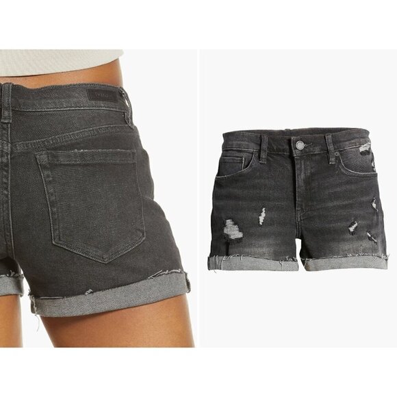 New BLANKNYC Size 26 The Fulton Rollup Shorts Washed Black Cutoff Denim - Picture 2 of 14